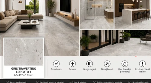 Gresie 60*120*0.7mm GRIS TRAVERTINO LOPPATO 1