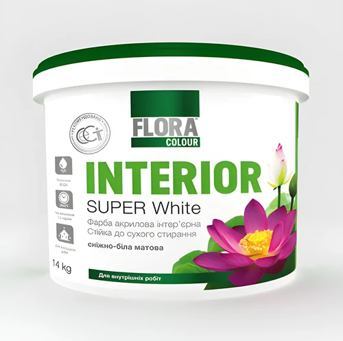 Vopsea acril Ultra alba"FLORA COLOUR" p/interior 1.4kg