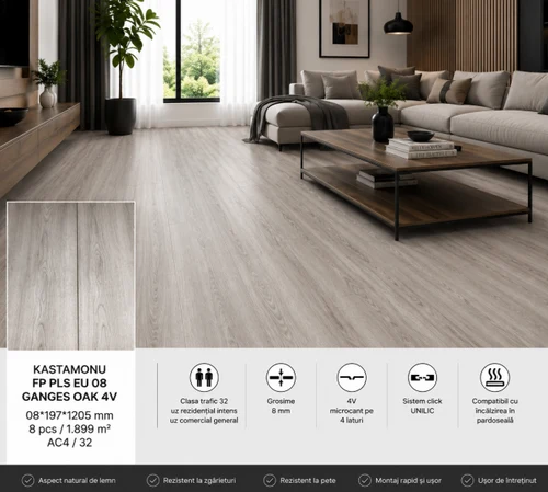Laminat KASTAMONU FP PLS EU 08-197*1205 AC4 GANGES OAK 4V 1.KLT (8mm/8pcs/1.899m2)