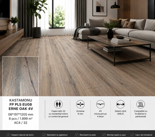 Laminat KASTAMONU FP PLS EU08*197*1205 AC4 ERNE OAK 4V 1.KLT(8mm/8pcs/1.899m2)