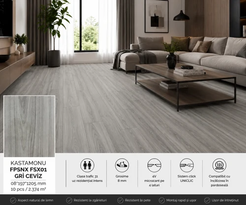 Laminat KASTAMONU FPSNX FSX01 GRI CEVIZ 08*197*1205mm (10pcs/2.374m2)