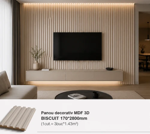 Panou decorativ MDF 3D BISCUIT 170*2800mm  (1cut.= 3buc*1.43m2)
