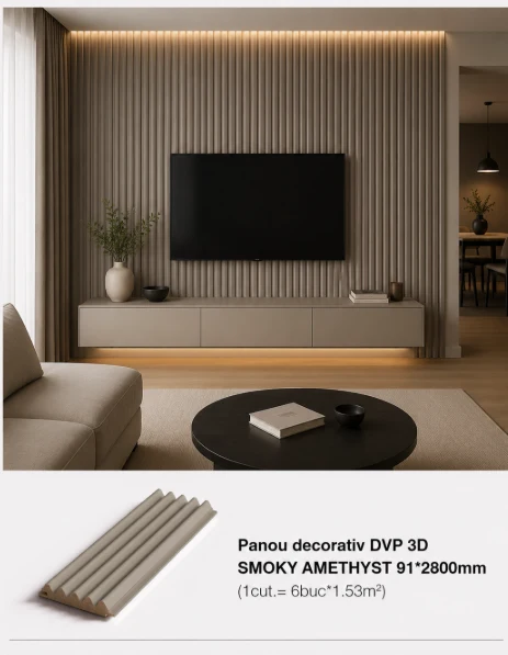 Panou decorativ DVP 3D SMOKY AMETHYST 91*2800mm (1cut.= 6buc*1.53m2)