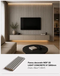 Panou decorativ MDF 3D LIGHT CONCRETE 91*2800mm  (1cut.= 6buc*1.53m2)