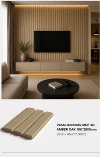 Panou decorativ MDF 3D AMBER OAK 186*2800mm (1cut.= 4buc*2.08m2)