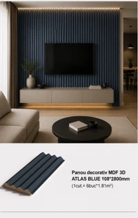 Panou decorativ MDF 3D ATLAS BLUE 108*2800mm (1cut.= 6buc*1.81m2)