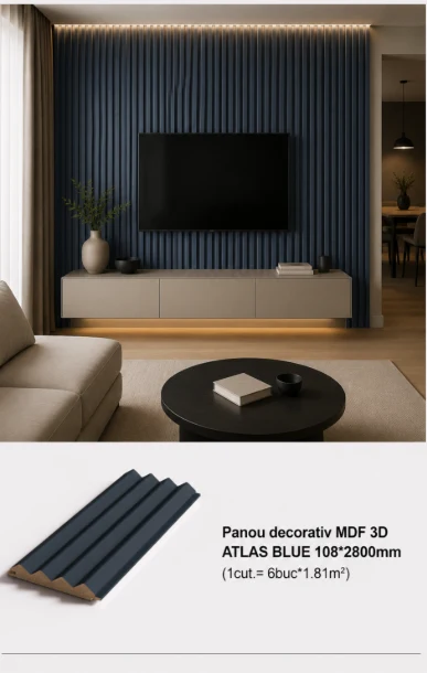 Panou decorativ MDF 3D ATLAS BLUE 108*2800mm (1cut.= 6buc*1.81m2)