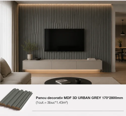 Panou decorativ MDF 3D URBAN GREY 170*2800mm (1cut.= 3buc*1.43m2)